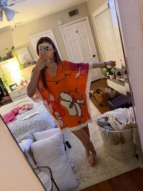 Analili Orange Floral V-Neck Swim Coverup